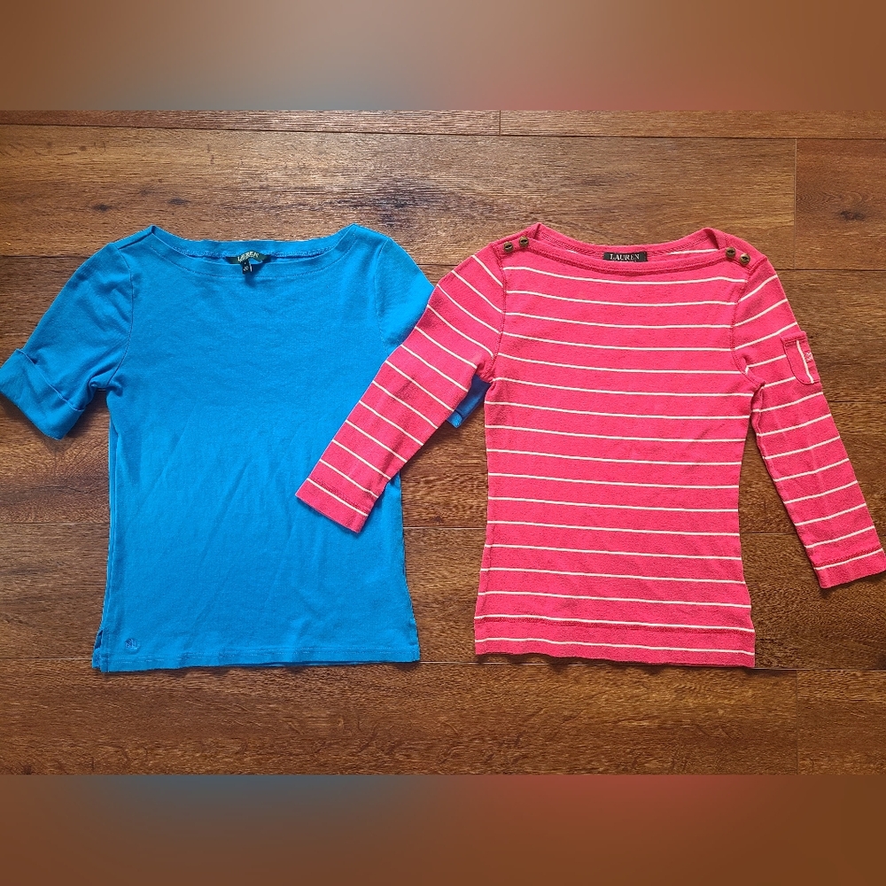Lauren Ralph Lauren Shirts Women’s Sz M Striped Cuffed 3/4 Sleeve (2 Shirts)